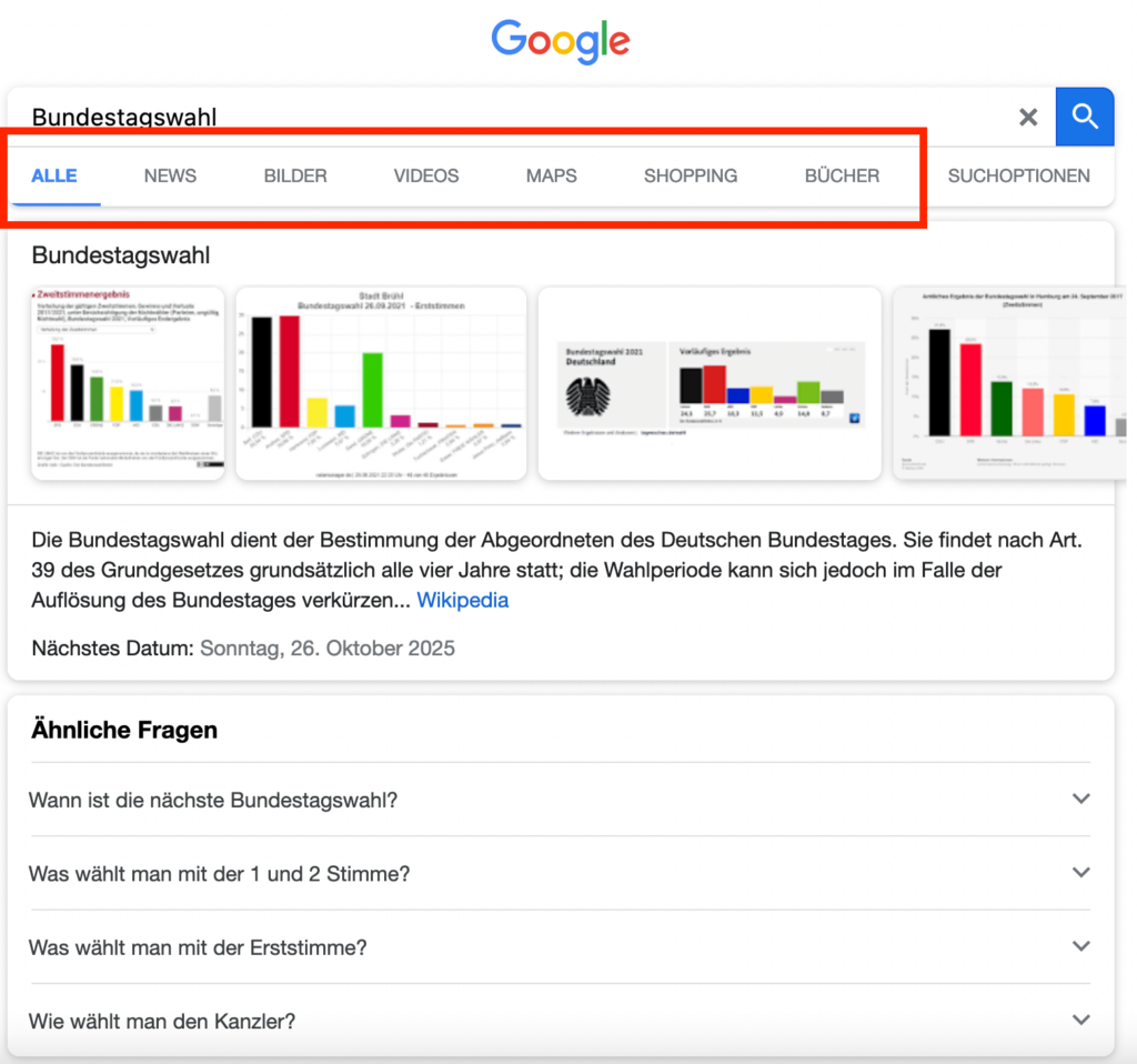 Suchtypen Google Suche