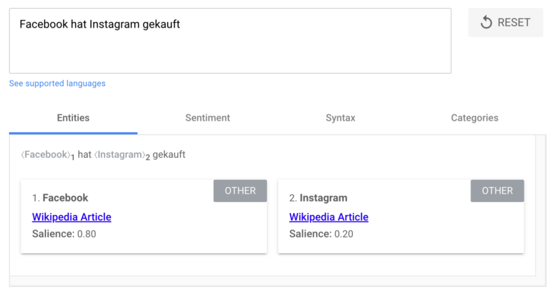 Salience Score für einen aktiv formulierten Satz