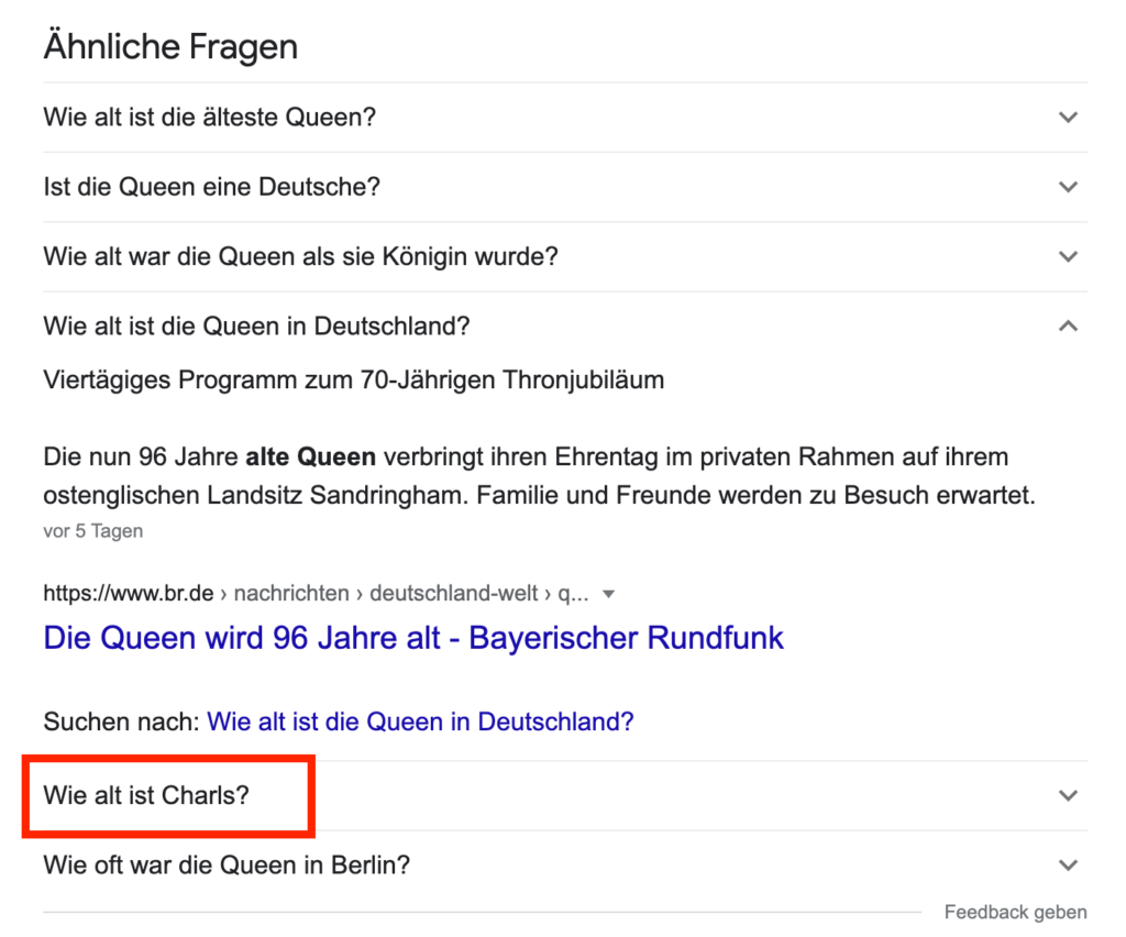 Ähnliche Fragen in der Google Suche