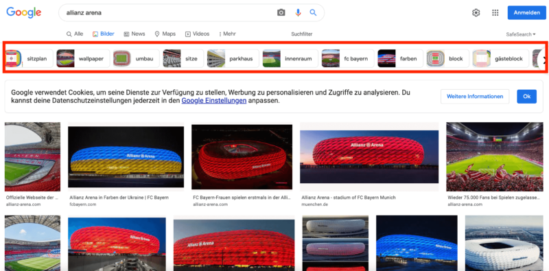 Verwandte Entitäten in der Google Bildersuche