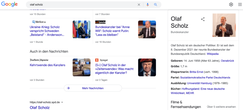 Das Knowledge Panel in den Suchergebnissen