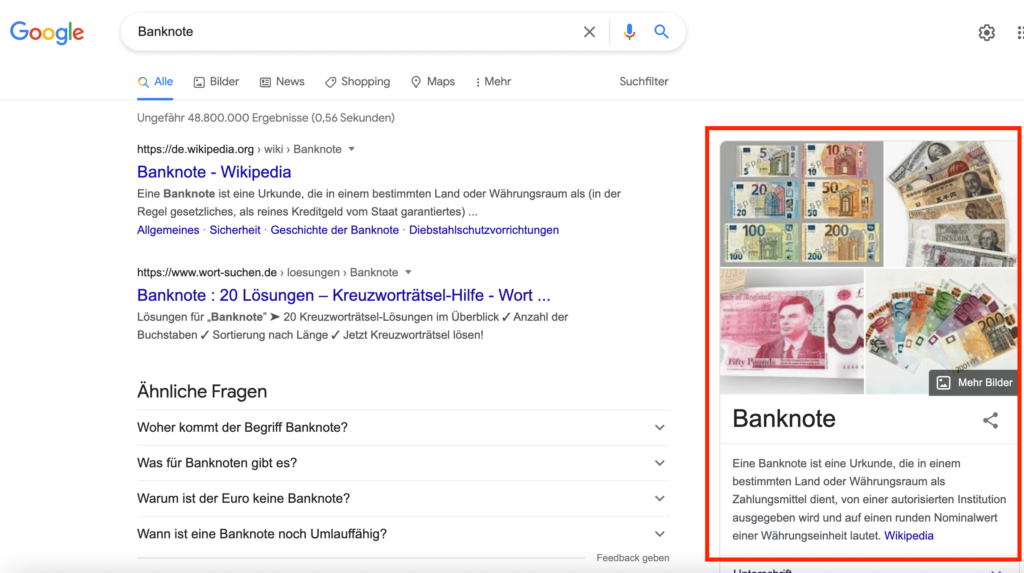 Google Suche nach "Banknote"