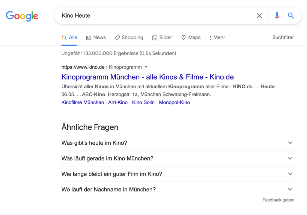 Suchanfrage Kino Heute