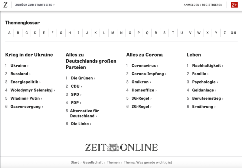 HTML Sitemap zeit.de