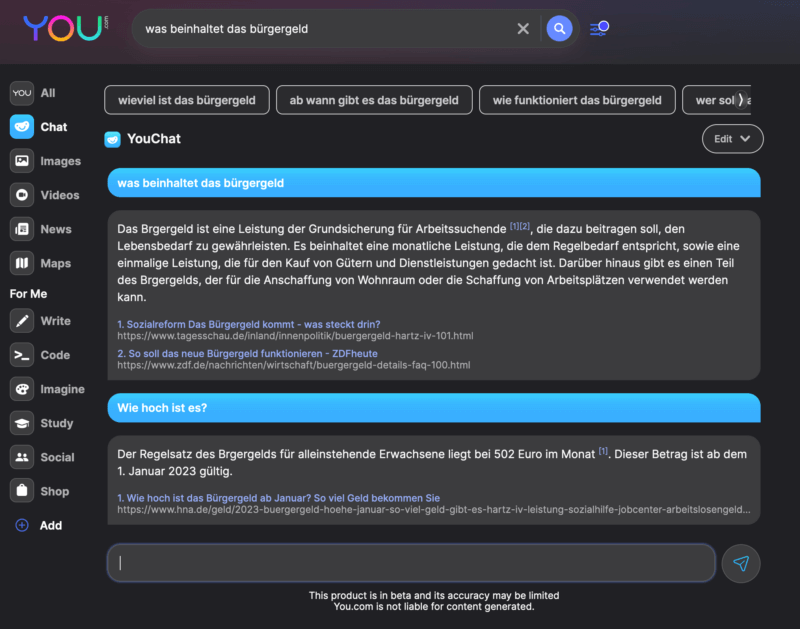 you suchmaschine chatbot