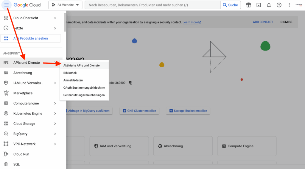 Google Cloud Menü