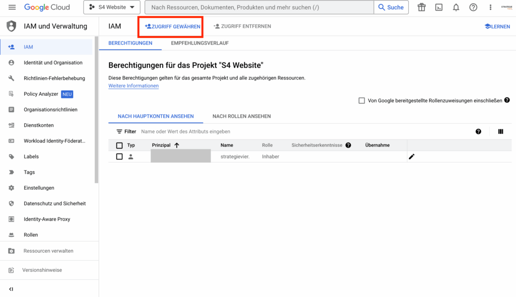 Google Cloud Zugriff gewähren