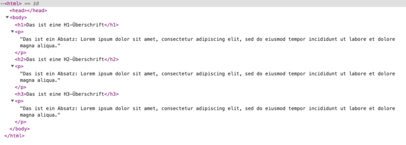 HTML Code Headlines h1 - h3