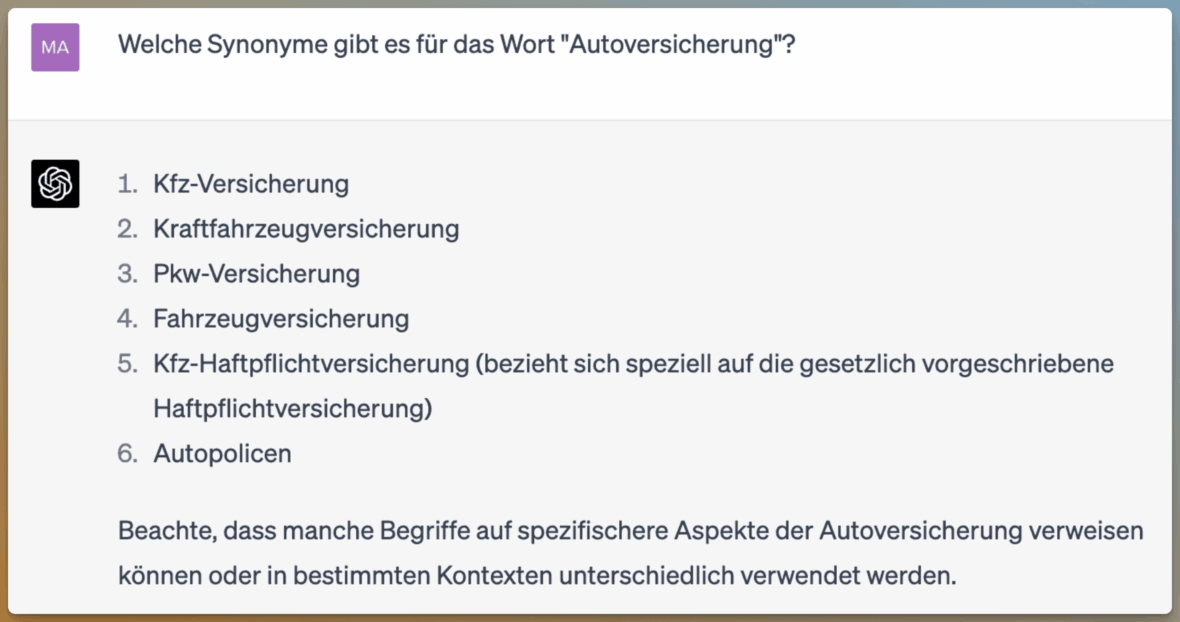 Synonyme finden mit ChatGPT