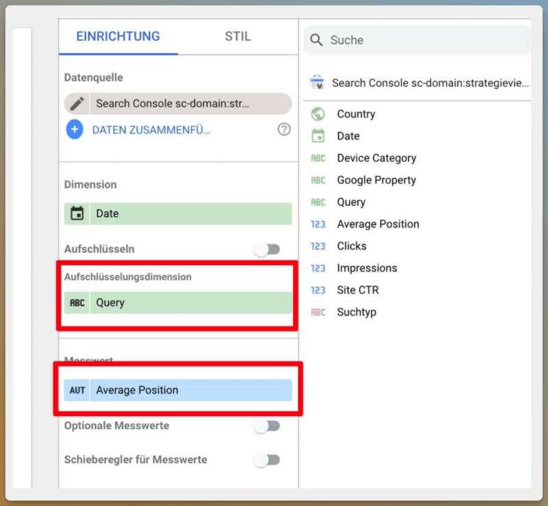 Dimensionen und Messwerte in Looker Studio einrichten