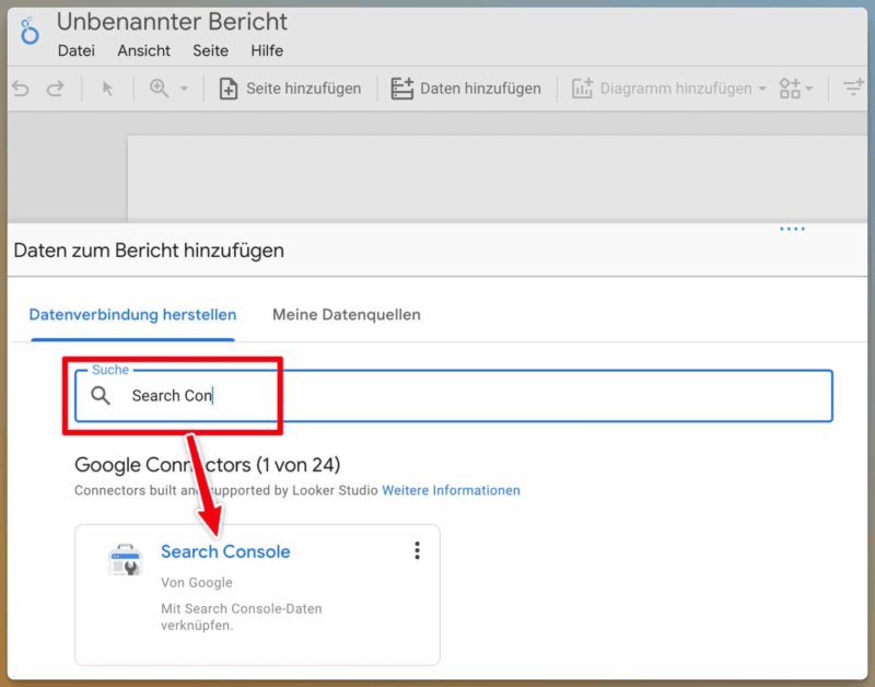 Looker Studio Connector für die Search Console auswählen