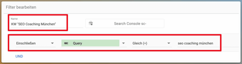 Konfiguration eines Filters