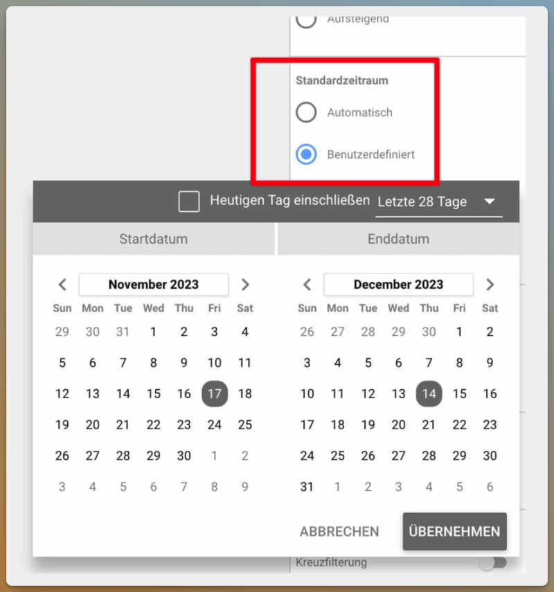 Es gibt unendlich viele Möglichkeiten den Zeitraum anzupassen