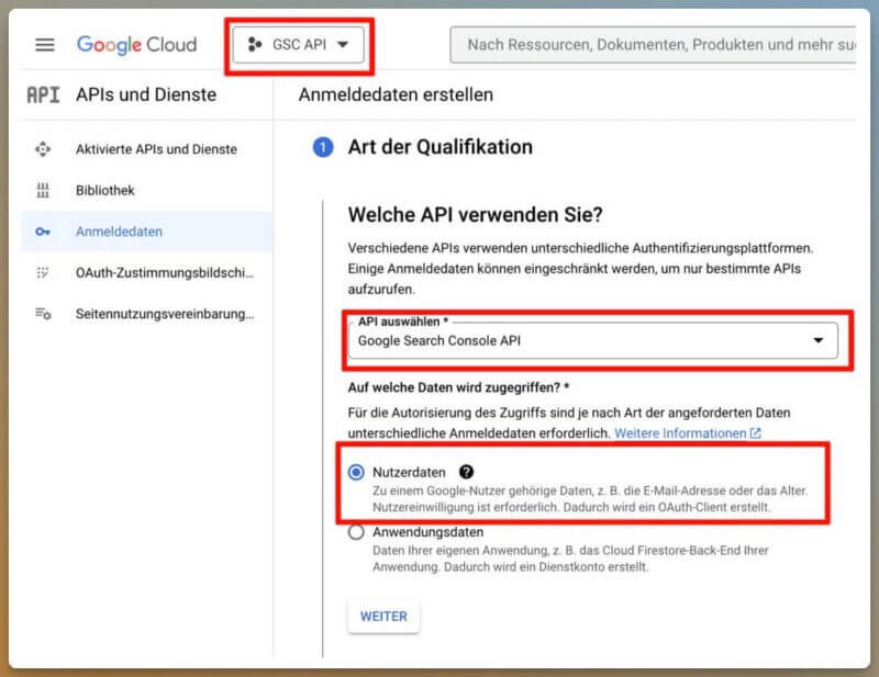 GSC-API-Anmeldedaten-erstellen