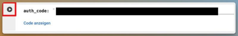 Es handelt sich um den Screenshot einer Oberfläche mit einem verdeckten Authentifizierungscode und einem Button zum Anzeigen des Codes.